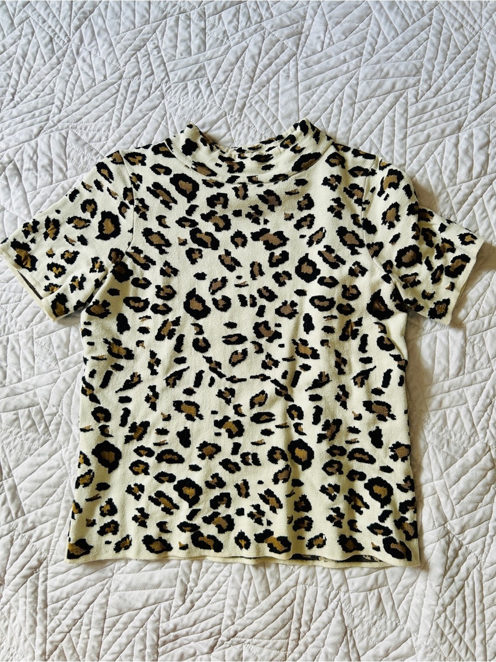 Anthropologie Field Flower Leopard Print Naomi Mock Neck Sweater Tee